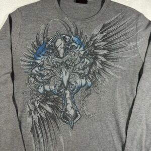 Vintage Y2K MMA Elite Shirt Mens Large Grey Grunge Emo Punk Thermal Long Sleeve